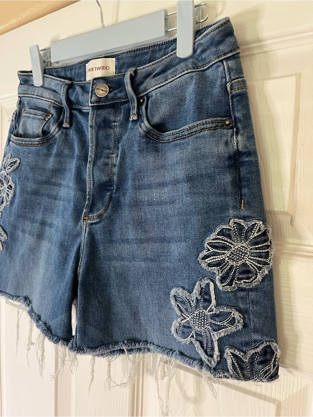 DRIFTWOOD Floral Embroidered Frayed-Hem Denim Shorts - Picture 2 of 9